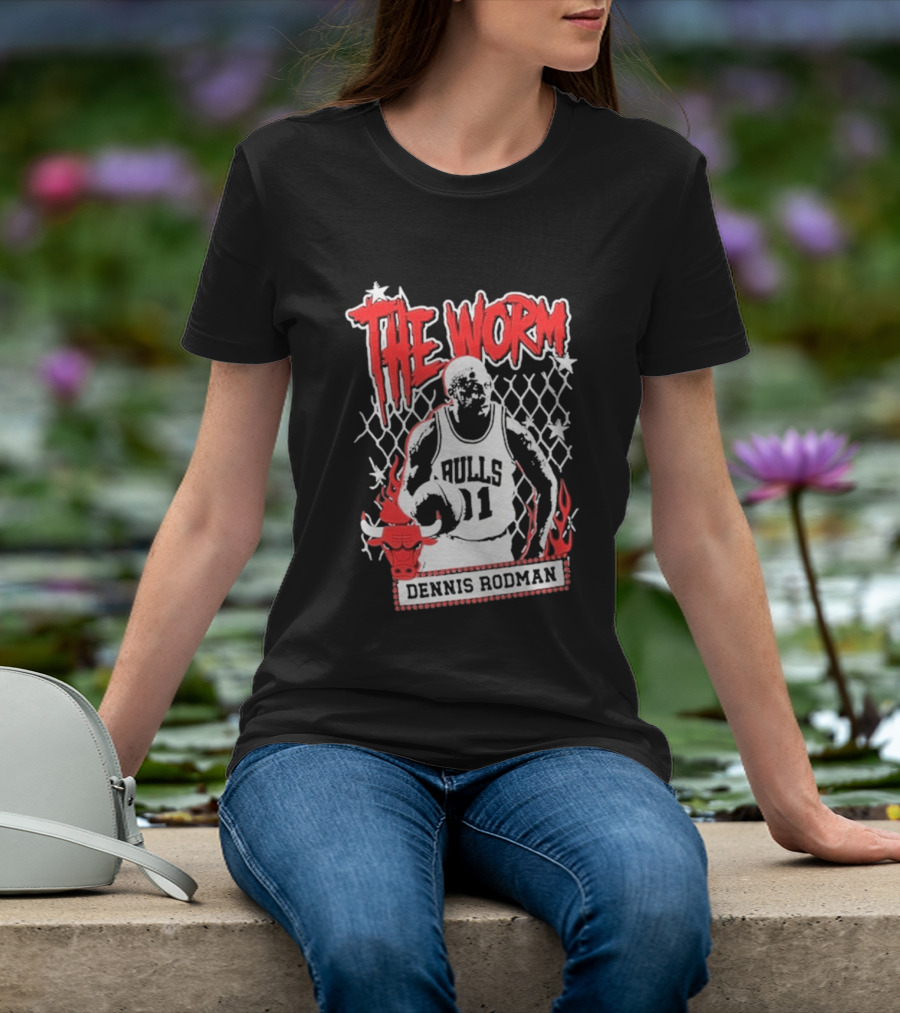 The Worm Dennis Rodman Bulls 91 Mitchell Ness NBA Street Player Chicago T-Shirt