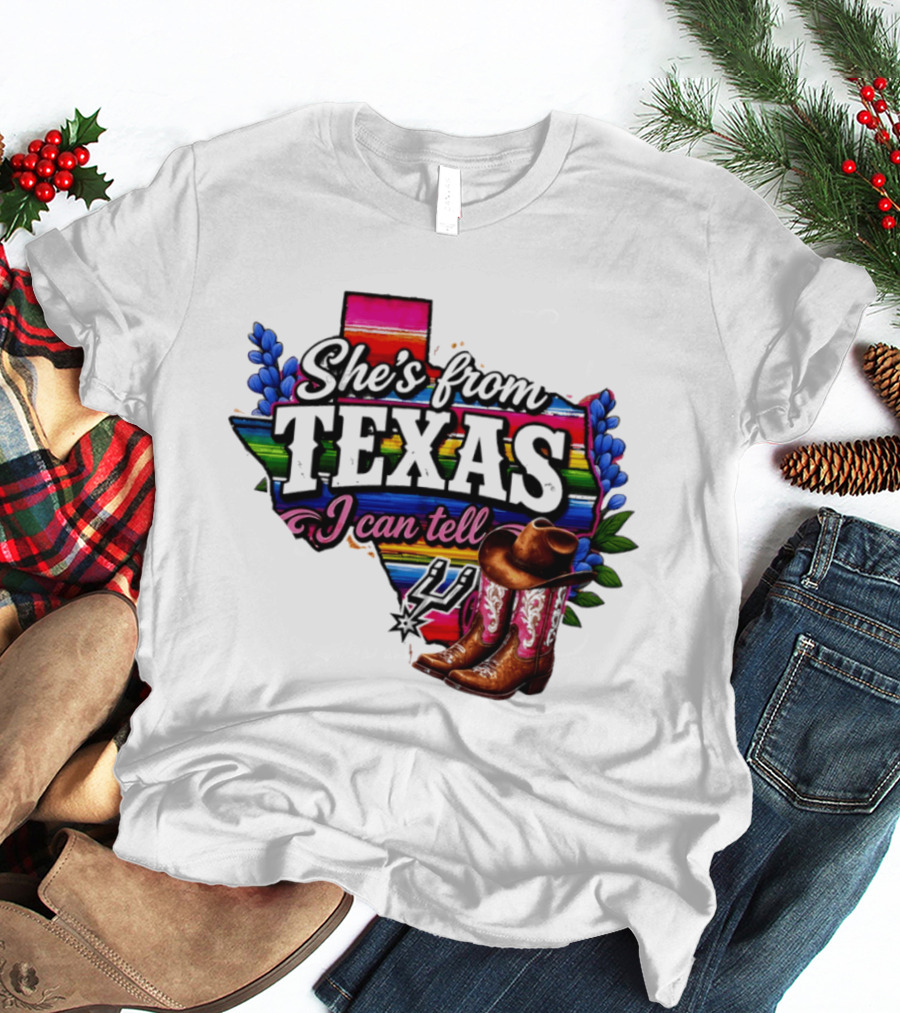 Ella Langley She's From Texas I Can Tell Cowboy Boots And Colorful Map T-Shirt