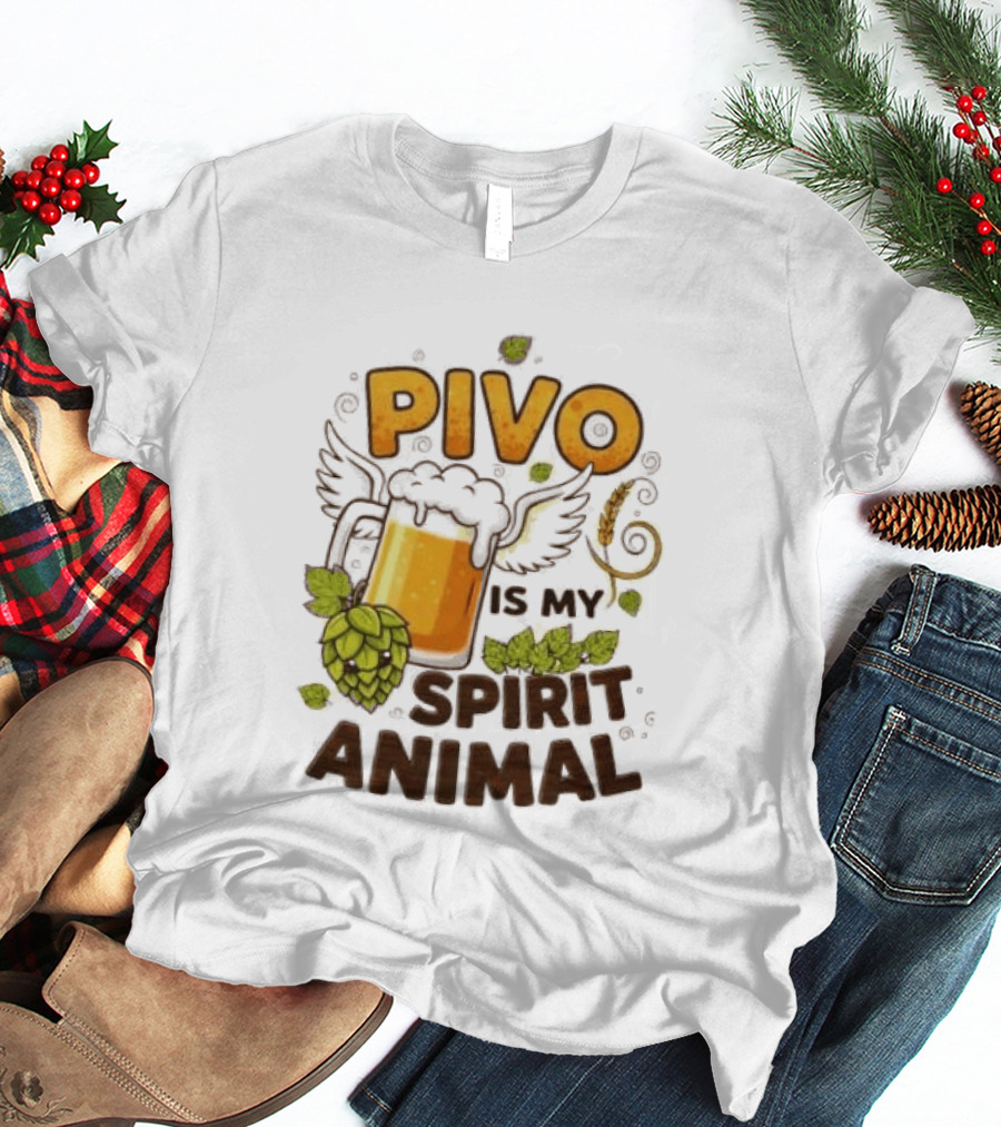 Pivo Is My Spirit Animal Beer Lover Hops Wheat Wings T-Shirt