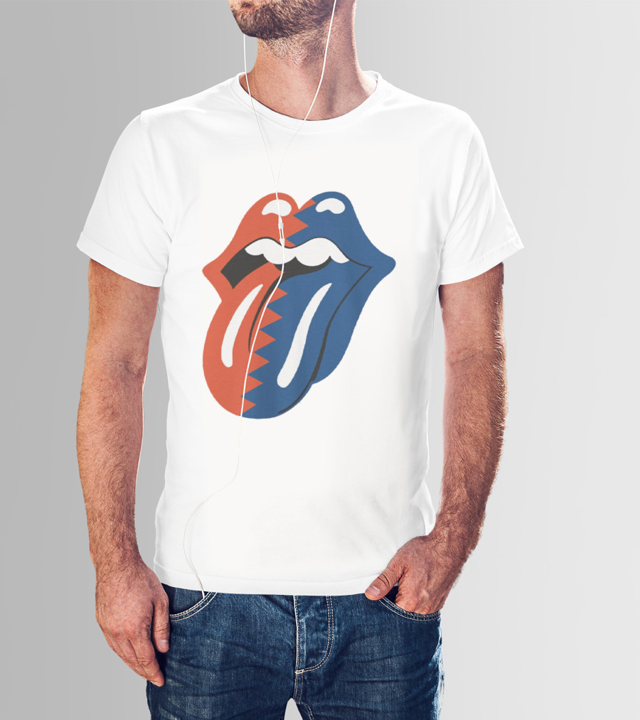 Rolling Stones Big Mouth Tongue Rare Red Blue Contrast T-Shirt