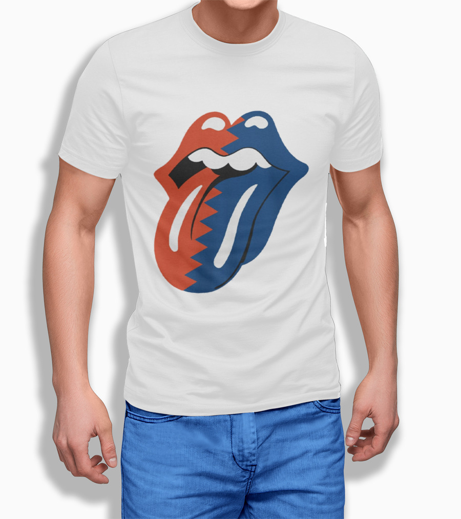 Rolling Stones Big Mouth Tongue Rare Red Blue Contrast T-Shirt
