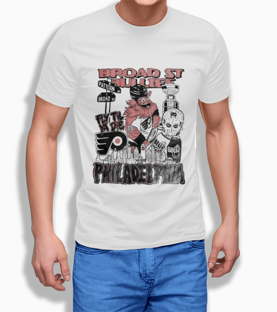 Broad St Bullies Fly Til Ya Die Philadelphia Flyers Gritty T-Shirt