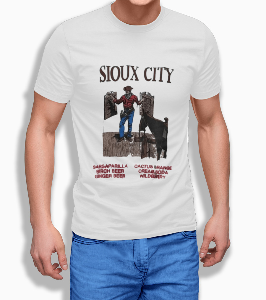 Sioux City Sarsaparilla Birch Beer Ginger Beer Cactus Orange Cream Cola Wildberry Cowboy Saloon Scene T-Shirt