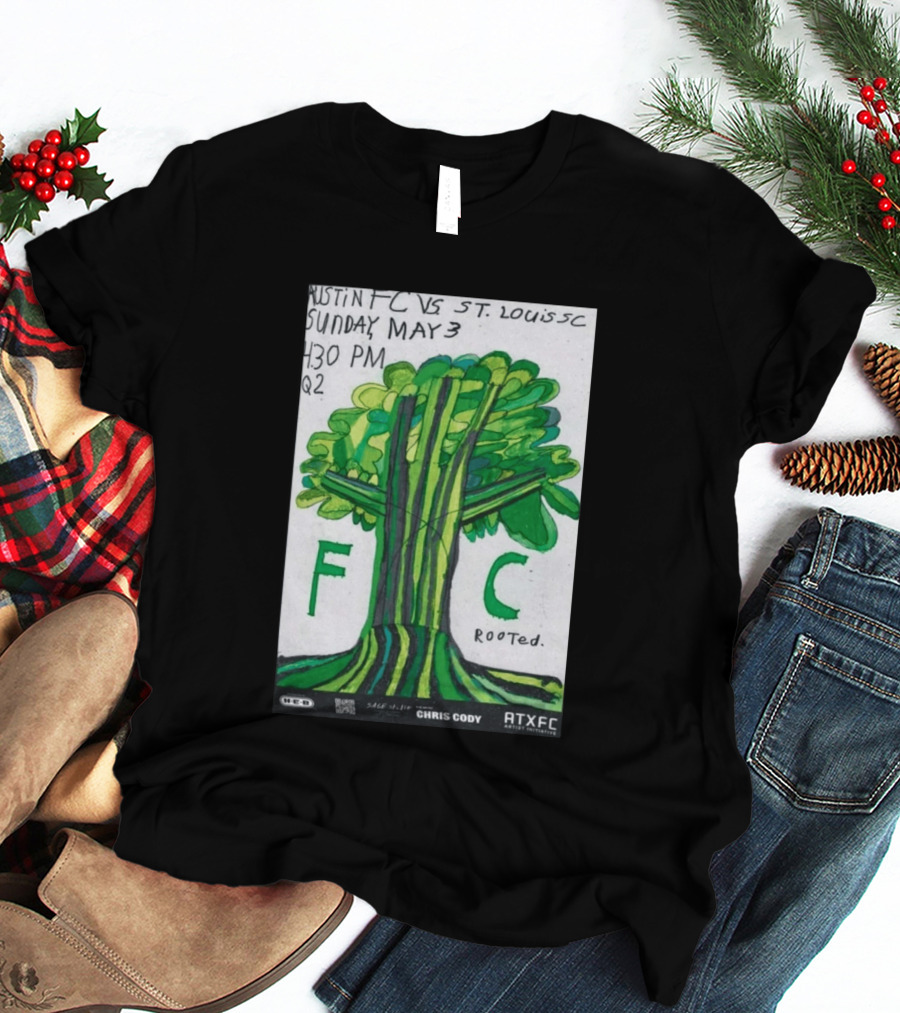 Austin FC Vs ST. Louis SC May 3 4:30 PM Q2 Rooted ATXFC Artist Initiative Chris Cody T-Shirt
