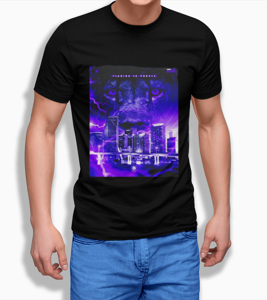 Florida Is Purple Orlando City SC Lion City Skyline Lightning T-Shirt