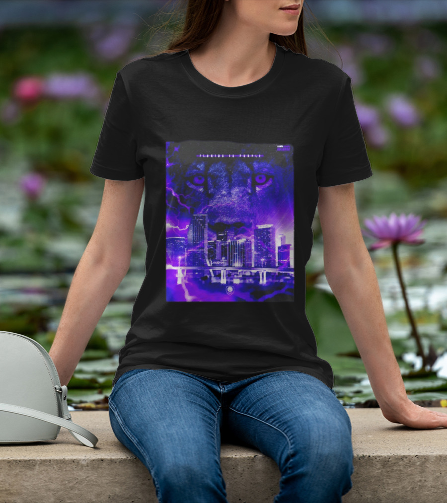 Florida Is Purple Orlando City SC Lion City Skyline Lightning T-Shirt