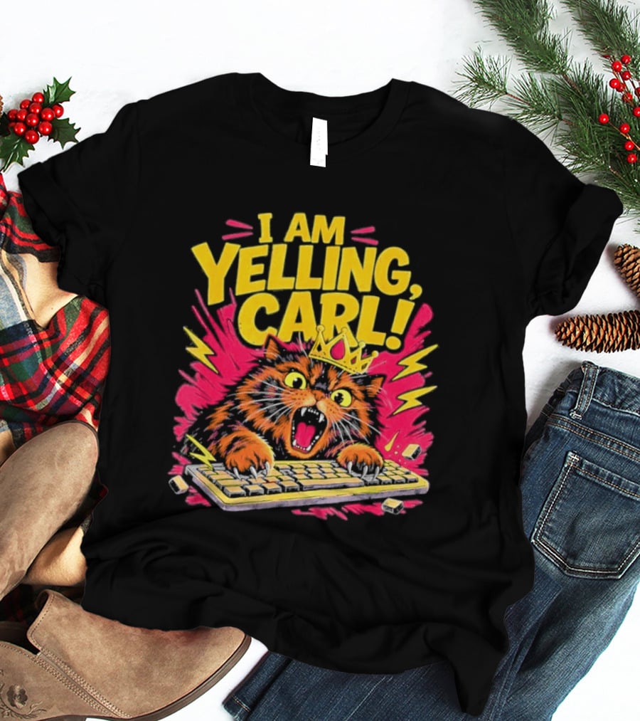 I Am Yelling Carl Cat Keyboard Meme With Donut Crown T-Shirt