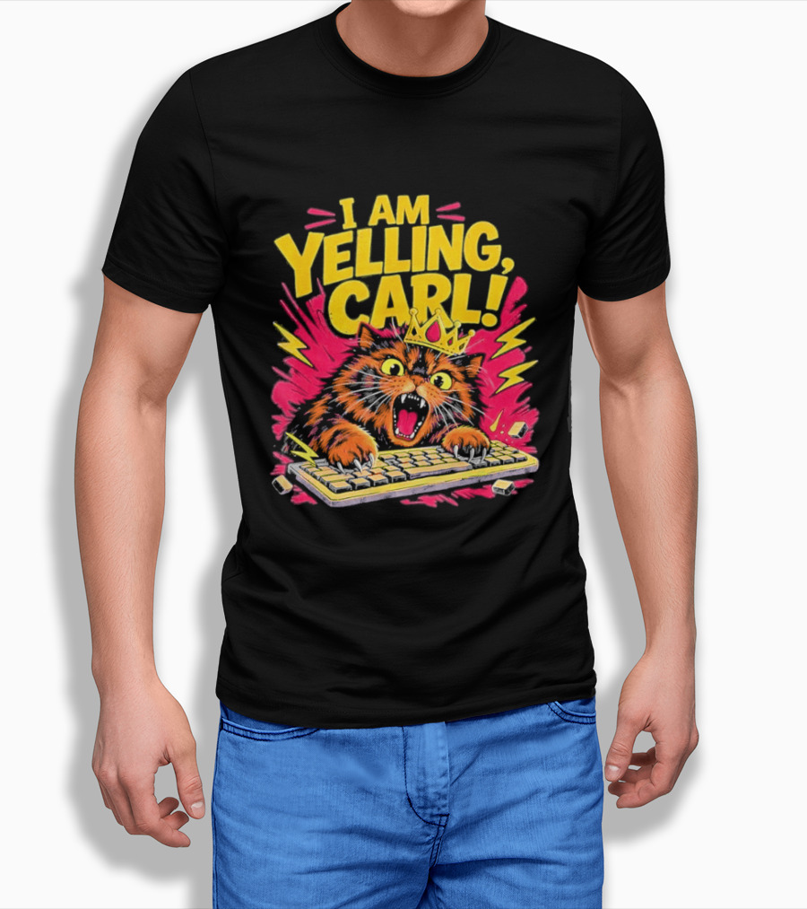 I Am Yelling Carl Cat Keyboard Meme With Donut Crown T-Shirt
