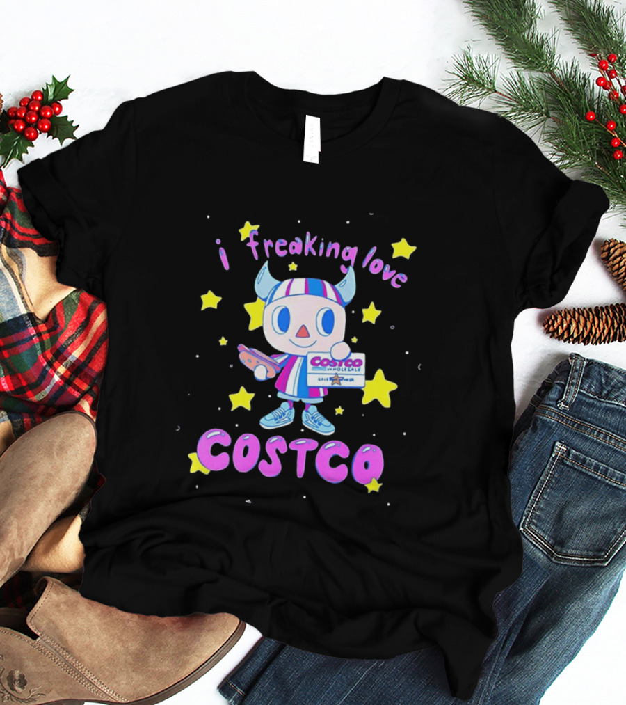 I Freaking Love Costco Cute Cartoon Character Holding Membership Card T-Shirt