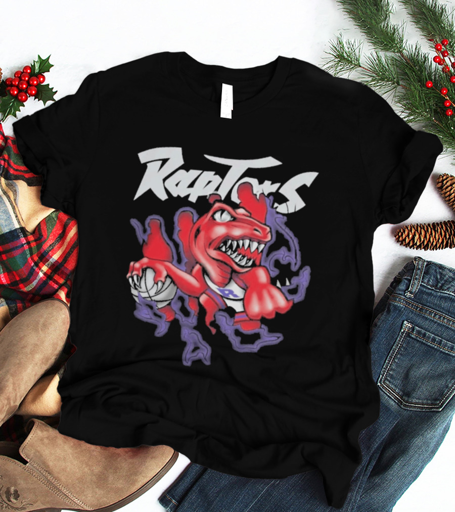 Raptors Purple Cartoon Dinosaur With Basketball T-Shirt