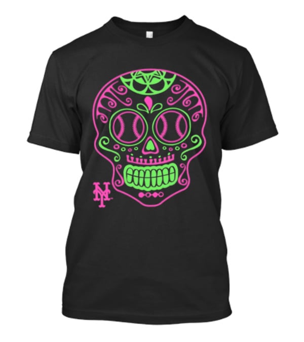 New York Mets Neon Pink Green Sugar Skull 2026 T-Shirt