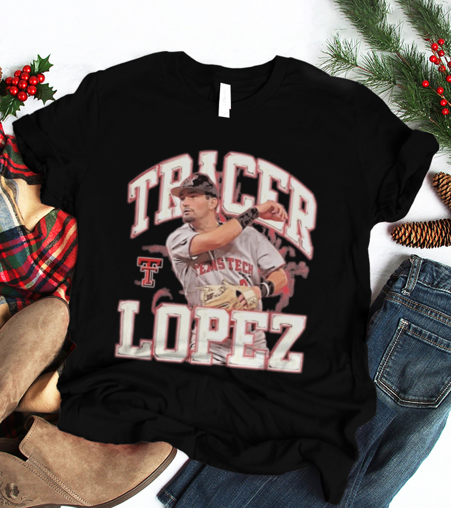 Texas Tech Tracer Lopez Baseball NCAA Collage T-Shirt