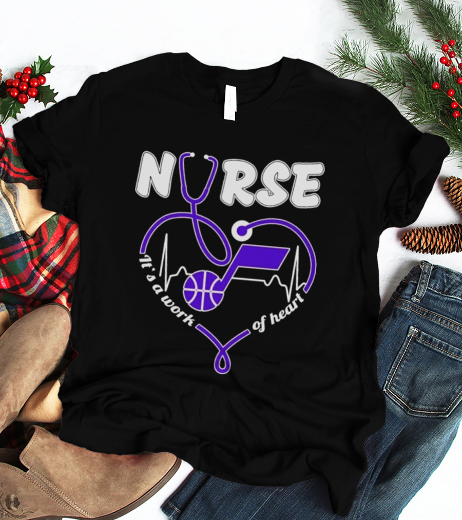 Utah Jazz Nurse It's A Work Of Heart Stethoscope Basketball T-Shirt