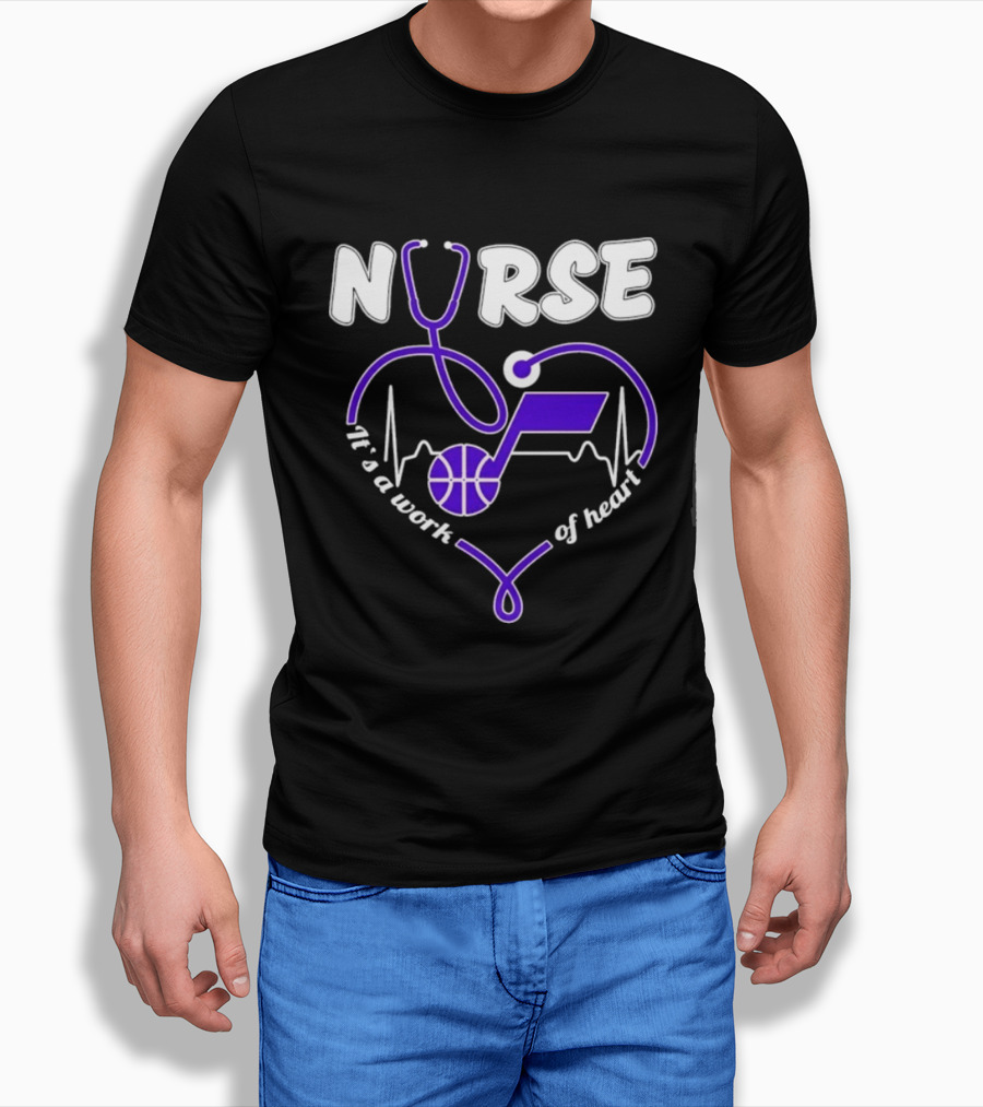 Utah Jazz Nurse It's A Work Of Heart Stethoscope Basketball T-Shirt