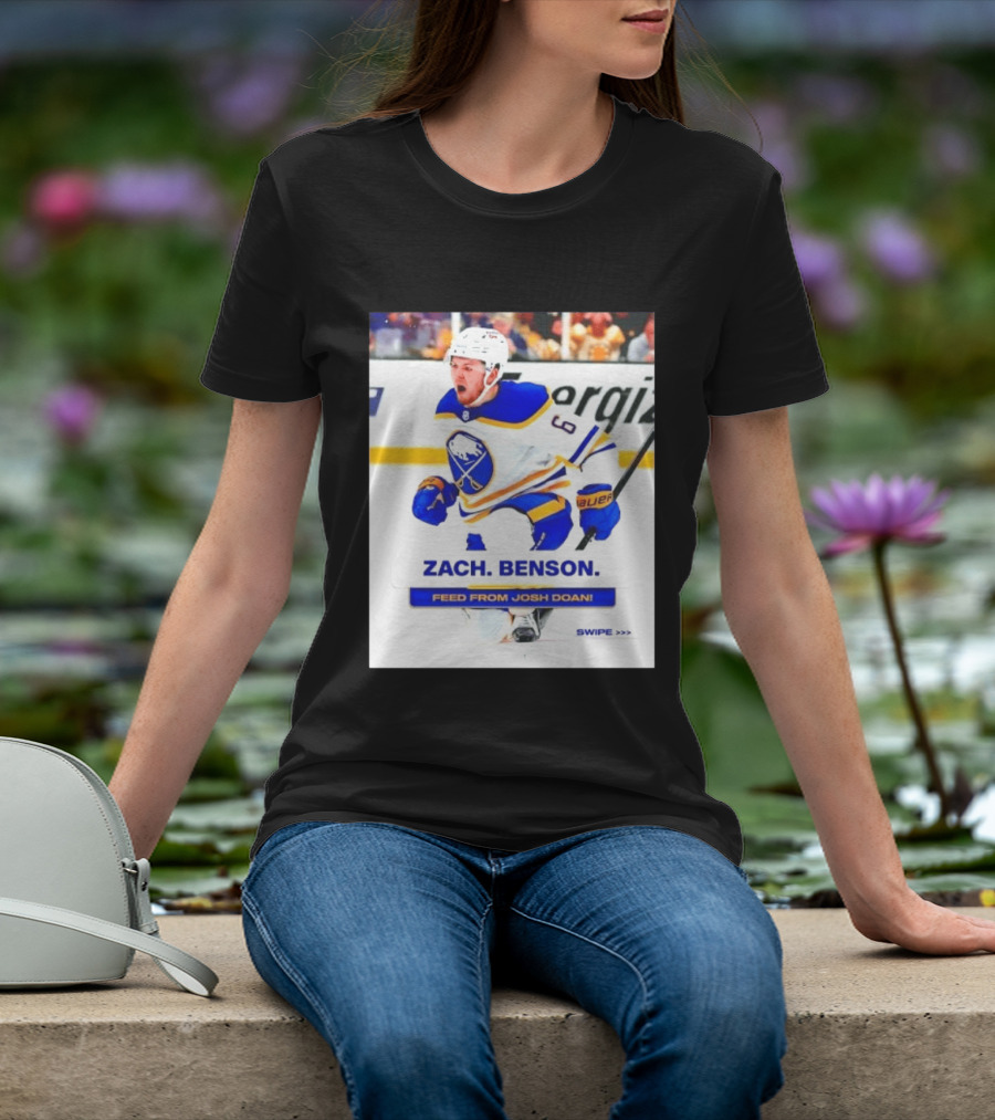 Zach Benson Buffalo Sabres Feed From Josh Doan Swipe T-Shirt