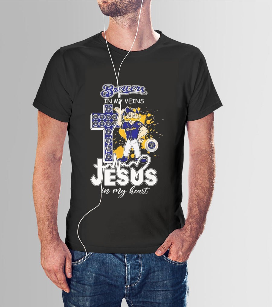 Brewers In My Veins Jesus In My Heart With Cross And Brewman T-Shirt