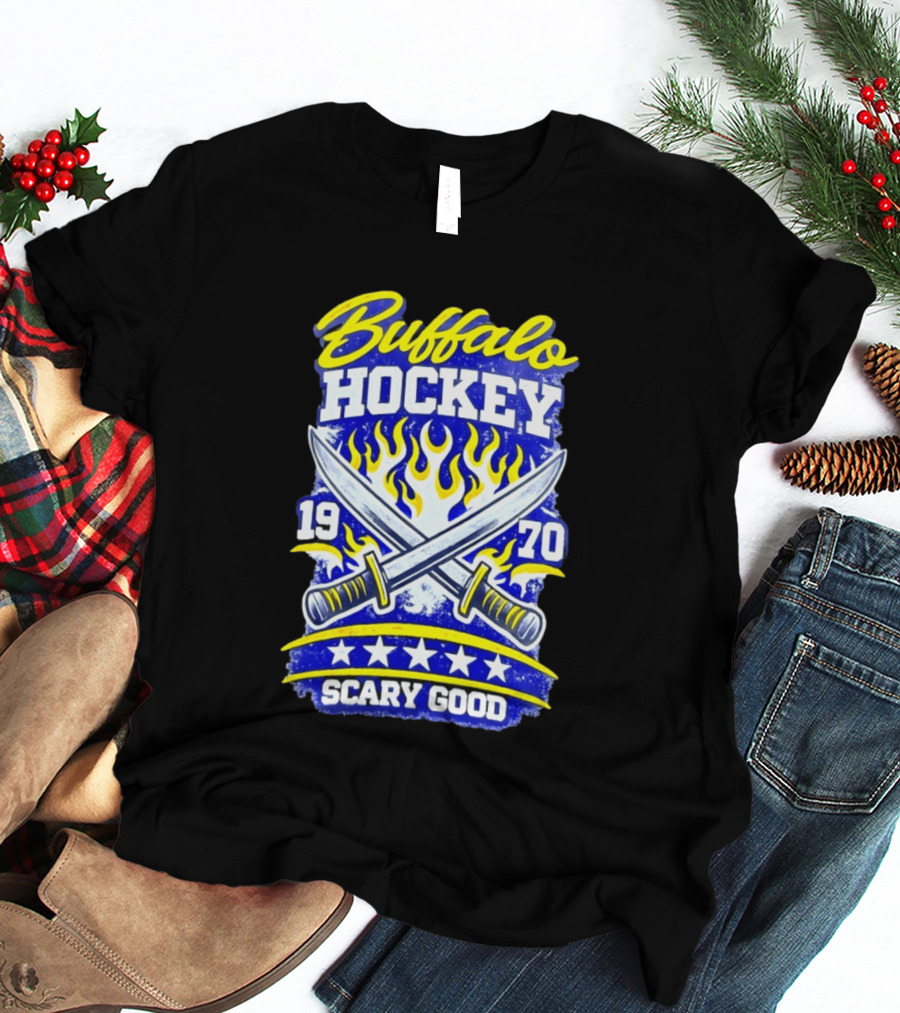 Buffalo Hockey 1970 Scary Good Crossed Swords Flames T-Shirt
