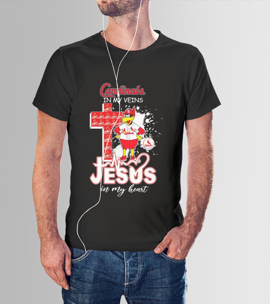 Cardinals In My Veins Jesus In My Heart Cross T-Shirt