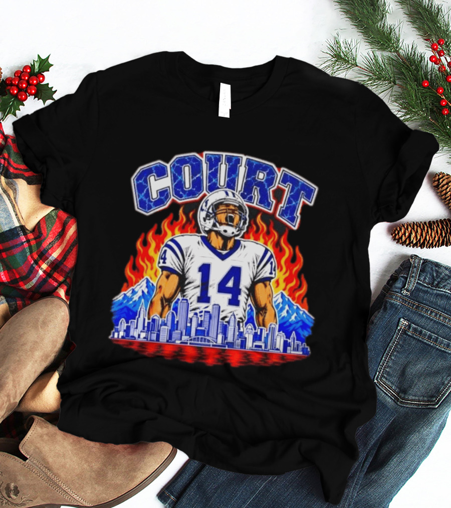Courtland Sutton Court 14 Skyline Flames Broncos T-Shirt