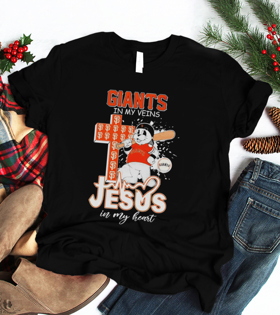 Giants In My Veins Jesus In My Heart Baseball Cross T-Shirt