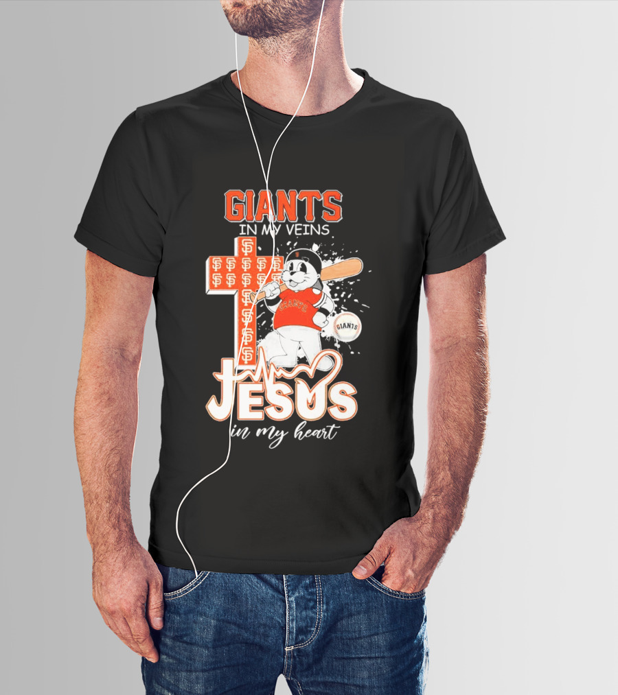 Giants In My Veins Jesus In My Heart Baseball Cross T-Shirt