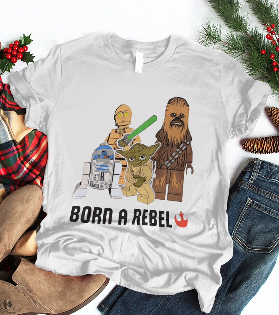 Born A Rebel Star Wars LEGO Characters Yoda Chewbacca R2 D2 C 3PO T-Shirt