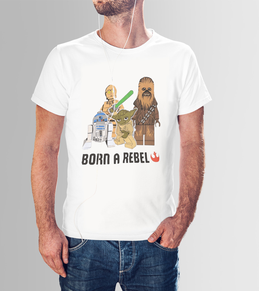 Born A Rebel Star Wars LEGO Characters Yoda Chewbacca R2 D2 C 3PO T-Shirt