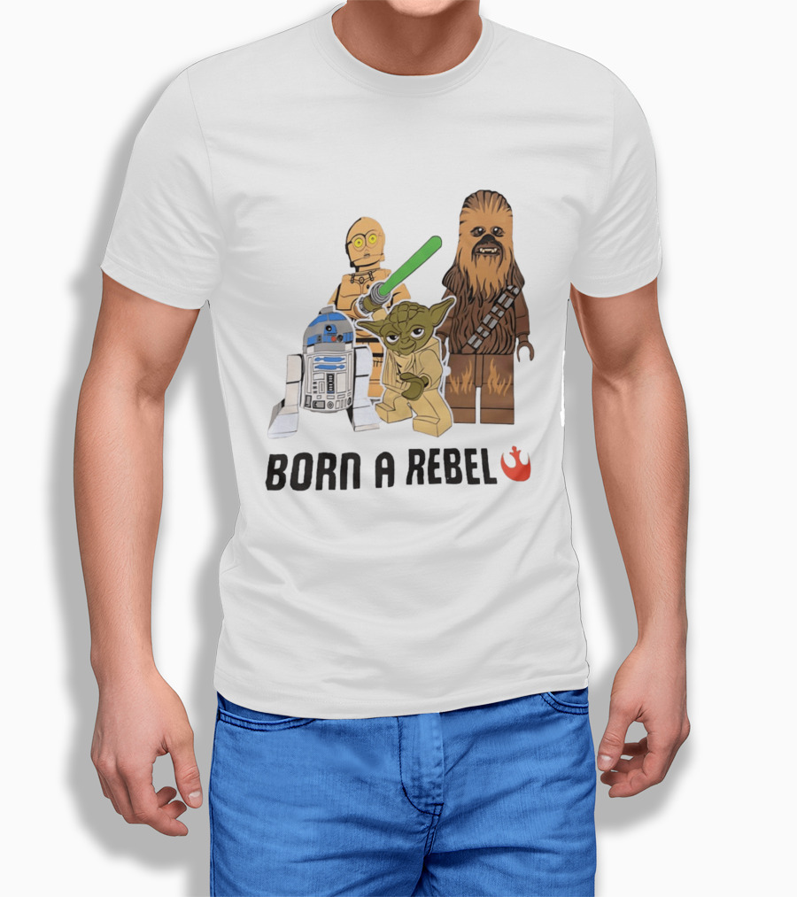 Born A Rebel Star Wars LEGO Characters Yoda Chewbacca R2 D2 C 3PO T-Shirt