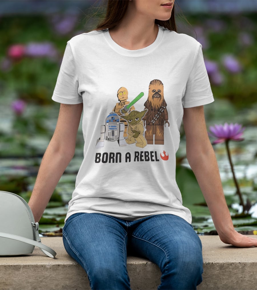 Born A Rebel Star Wars LEGO Characters Yoda Chewbacca R2 D2 C 3PO T-Shirt