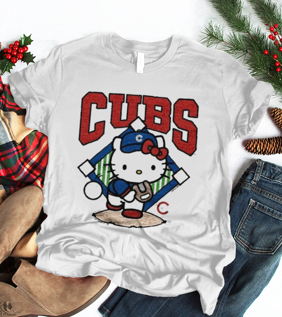 Hello Kitty Cubs Baseball Collaboration With Chicago Cubs Pitcher T-Shirt