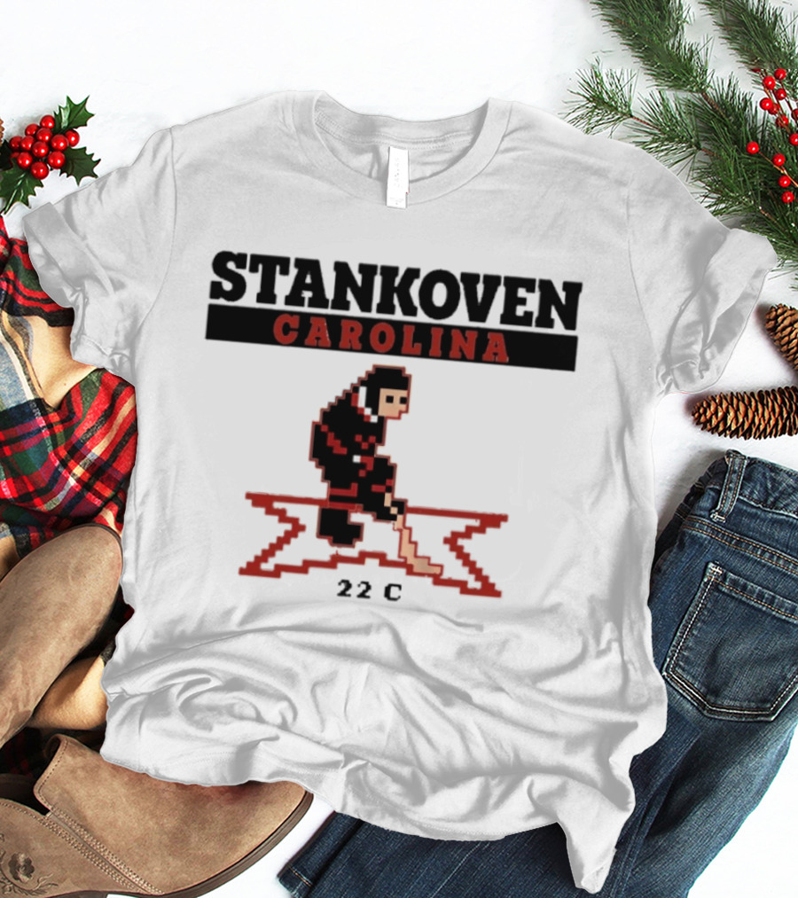Stankoven Carolina 22C Pixel Hockey Player Retro Styling T-Shirt