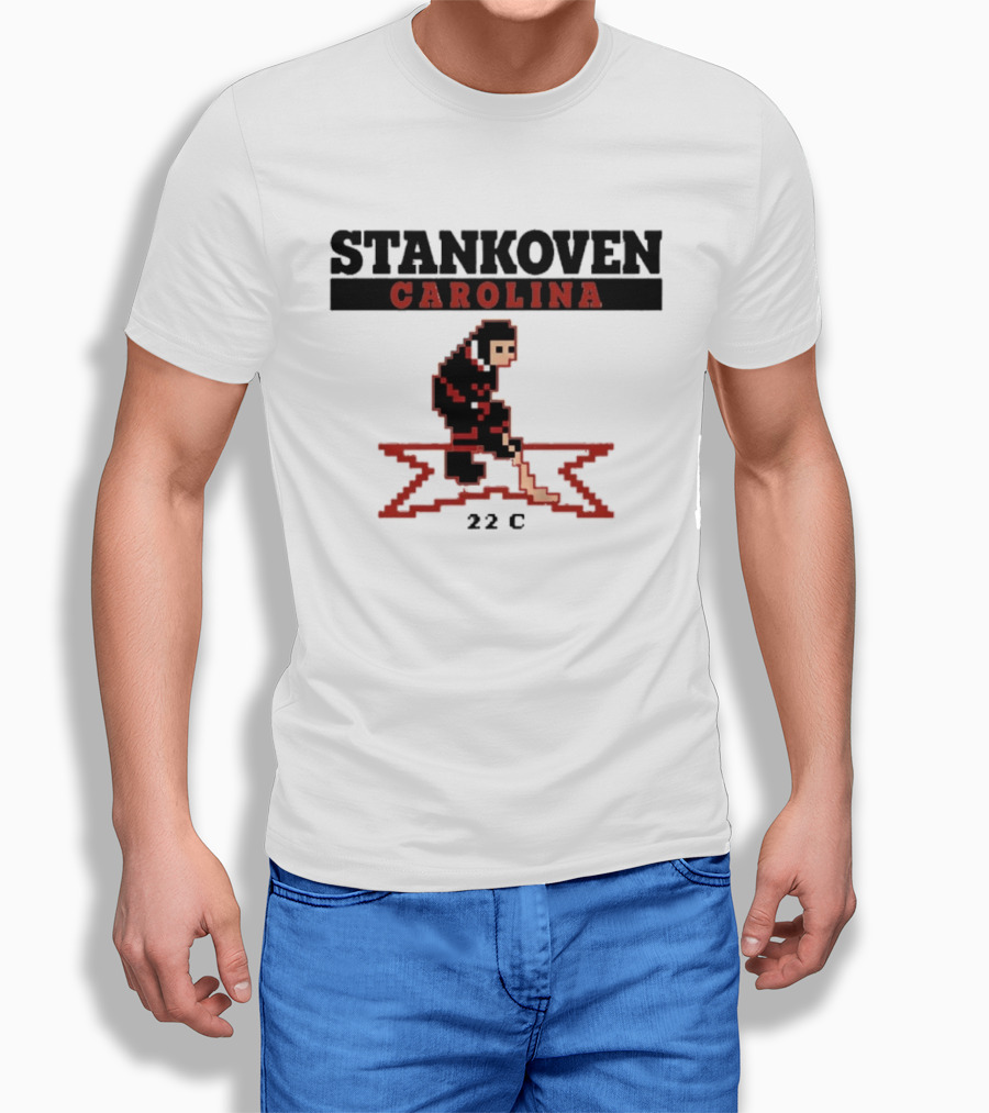 Stankoven Carolina 22C Pixel Hockey Player Retro Styling T-Shirt