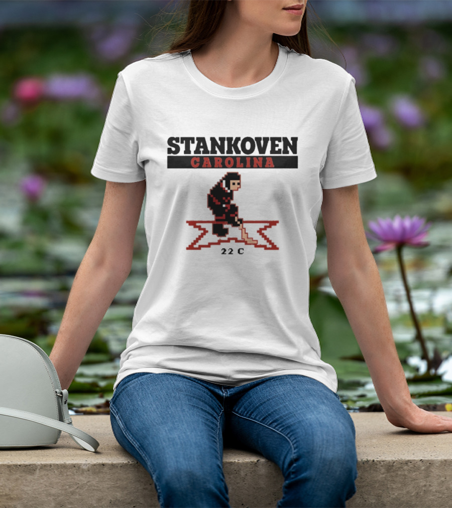 Stankoven Carolina 22C Pixel Hockey Player Retro Styling T-Shirt