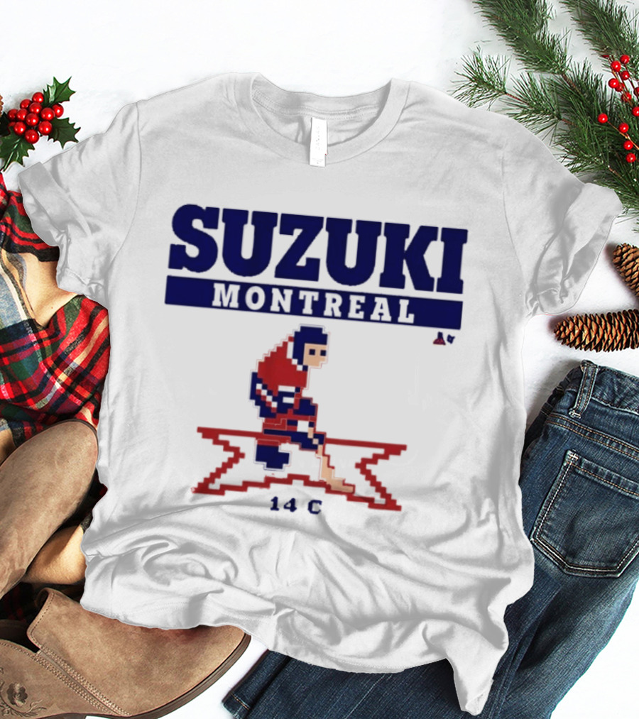 SUZUKI Montreal 14 C Red Hockey Player Pixel T-Shirt