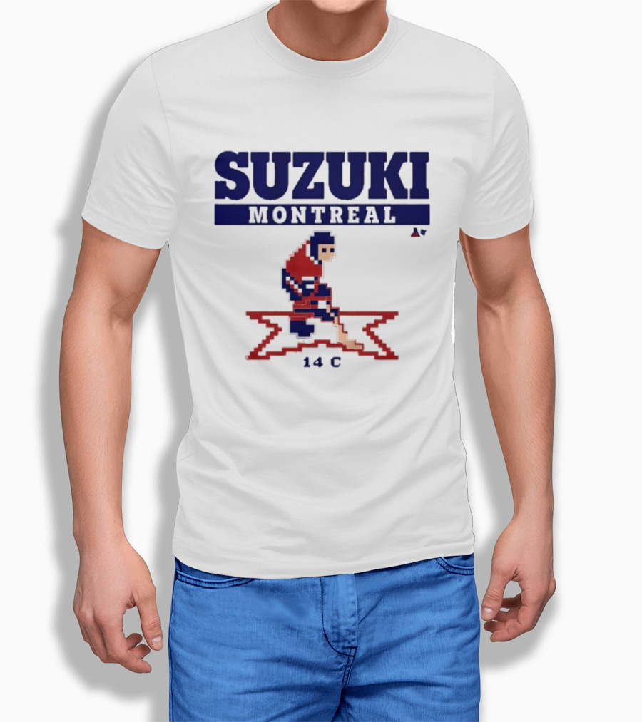 SUZUKI Montreal 14 C Red Hockey Player Pixel T-Shirt
