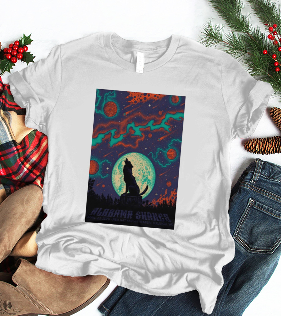 Alabama Shakes Apr 25 2026 Red Hat Amphitheater Raleigh NC Wolf Moon Cosmic Scene T-Shirt