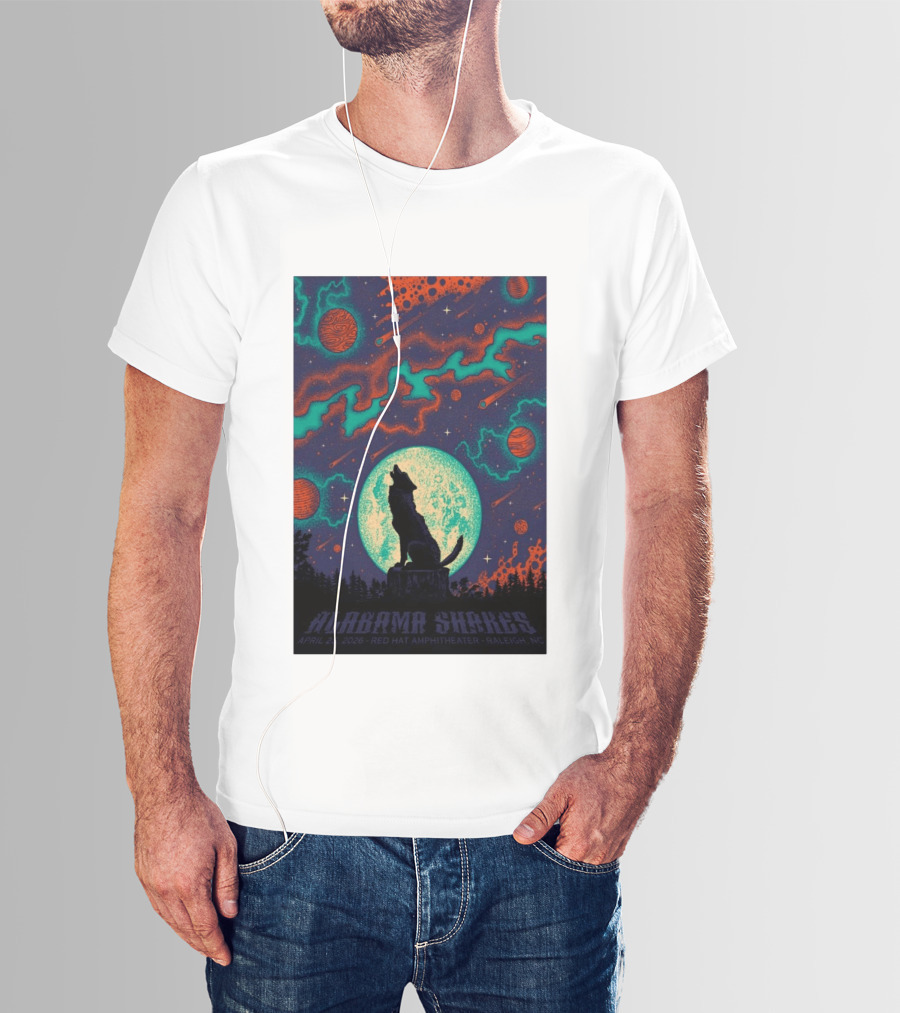 Alabama Shakes Apr 25 2026 Red Hat Amphitheater Raleigh NC Wolf Moon Cosmic Scene T-Shirt