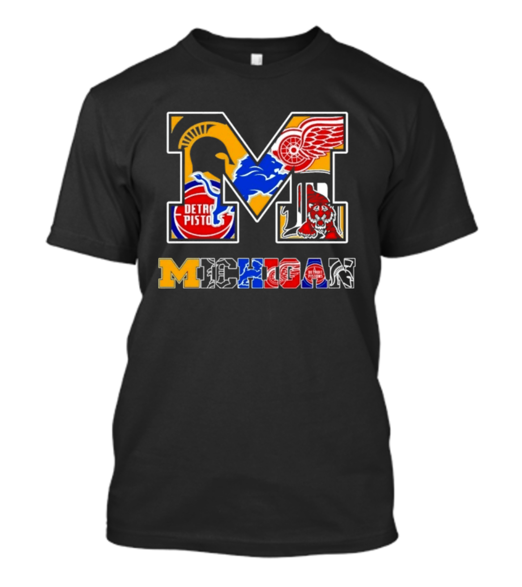 Michigan Sports Team Logos Mashup Detroit Pistons Red Wings Lions Spartans Tigers T-Shirt