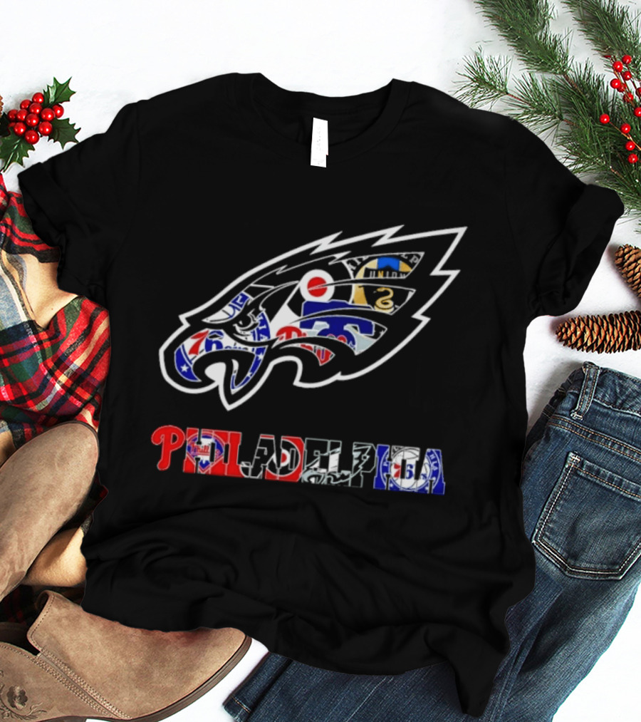 Philadelphia Sports Teams Logos Mashup Eagles Phillies Flyers Sixers Union T-Shirt