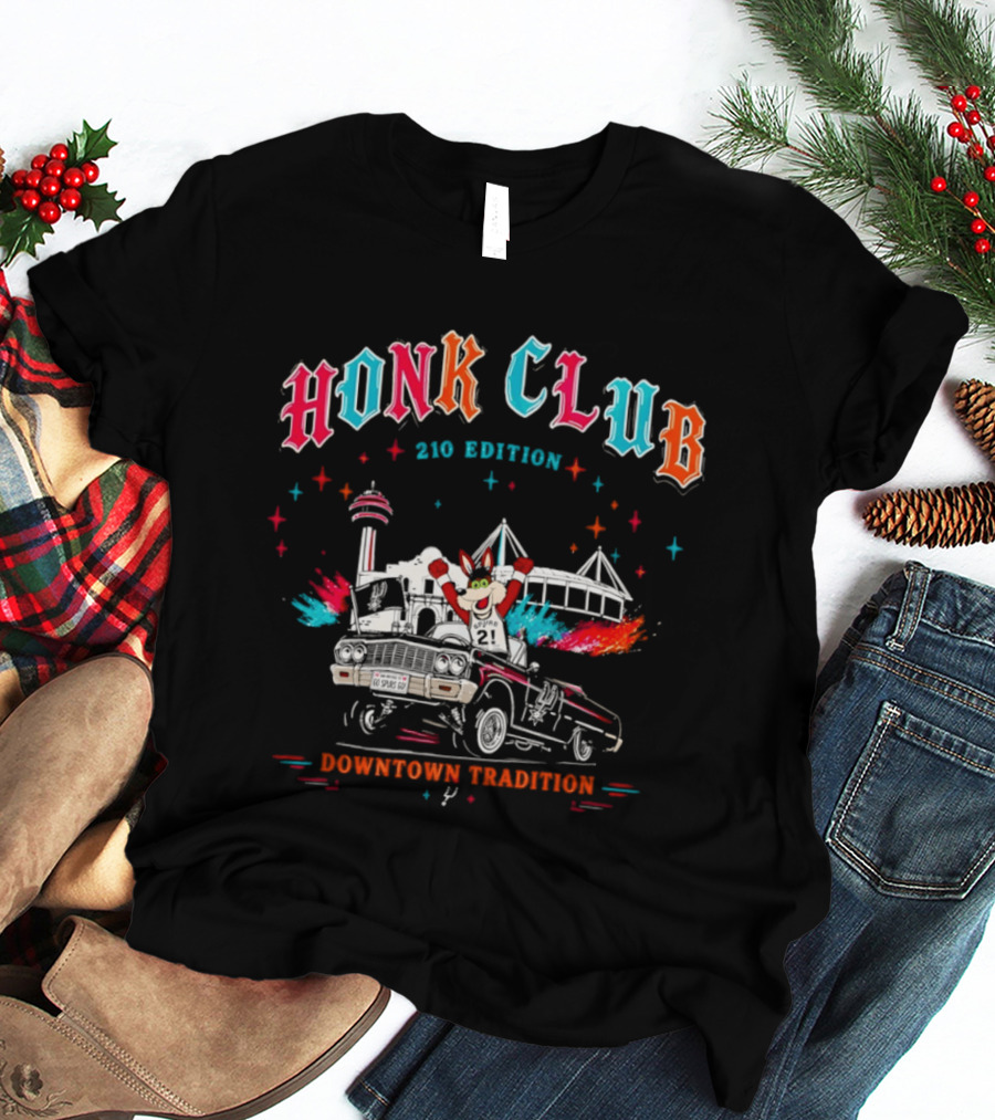 San Antonio Honk Club Spurs Coyote 210 Edition Downtown Tradition NBA Tower Of The Americas T-Shirt