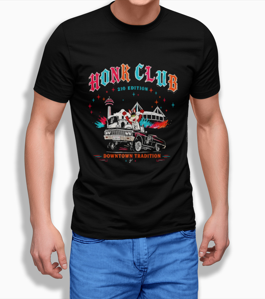 San Antonio Honk Club Spurs Coyote 210 Edition Downtown Tradition NBA Tower Of The Americas T-Shirt