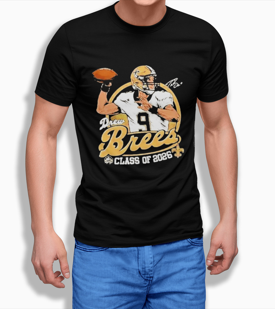 Drew Brees Class Of 2026 Vintage Football Quarterback Tribute NFL Fandom T-Shirt