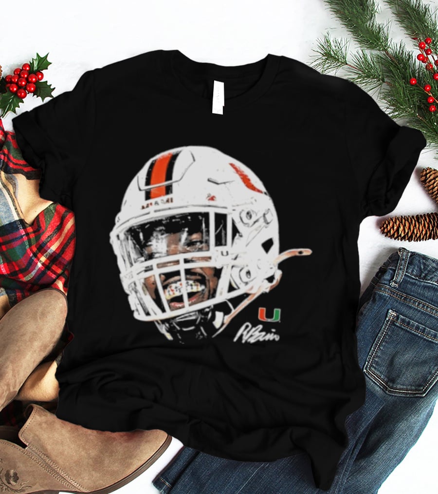 Miami Hurricanes Rueben Bain Jr. Game Face Helmet NCAA Football U T-Shirt