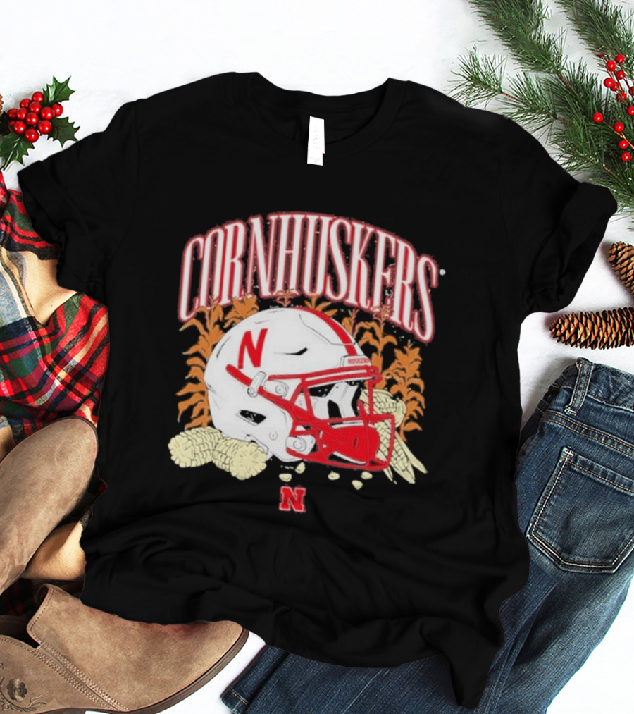 Cornhuskers Nebraska Football Helmet Ncaa Corn Stalks Iconic Red Letter N T-Shirt