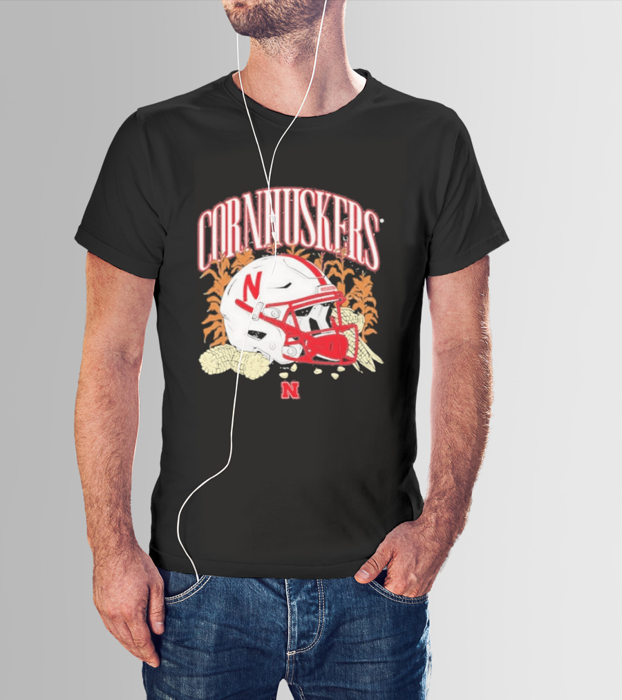 Cornhuskers Nebraska Football Helmet Ncaa Corn Stalks Iconic Red Letter N T-Shirt