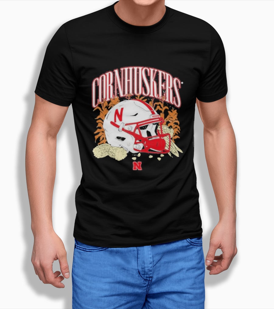 Cornhuskers Nebraska Football Helmet Ncaa Corn Stalks Iconic Red Letter N T-Shirt