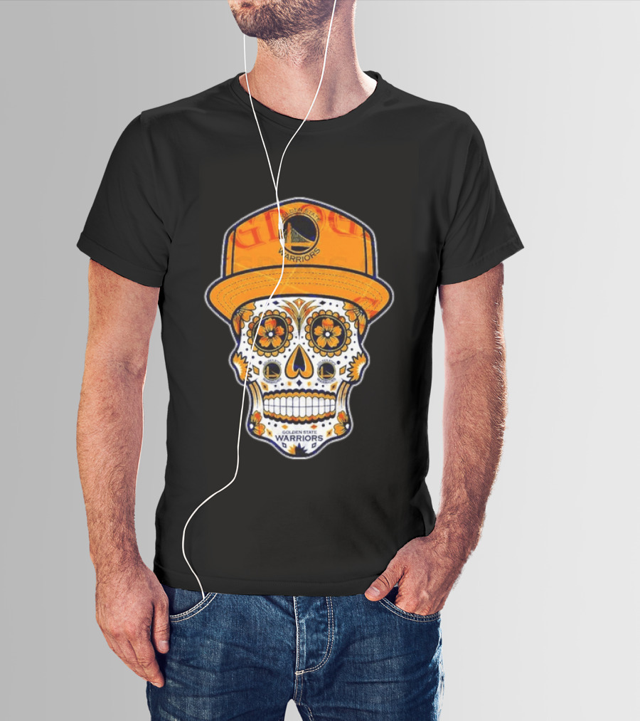 Golden State Warriors Sugar Skull Día De Muertos Cap And Floral T-Shirt