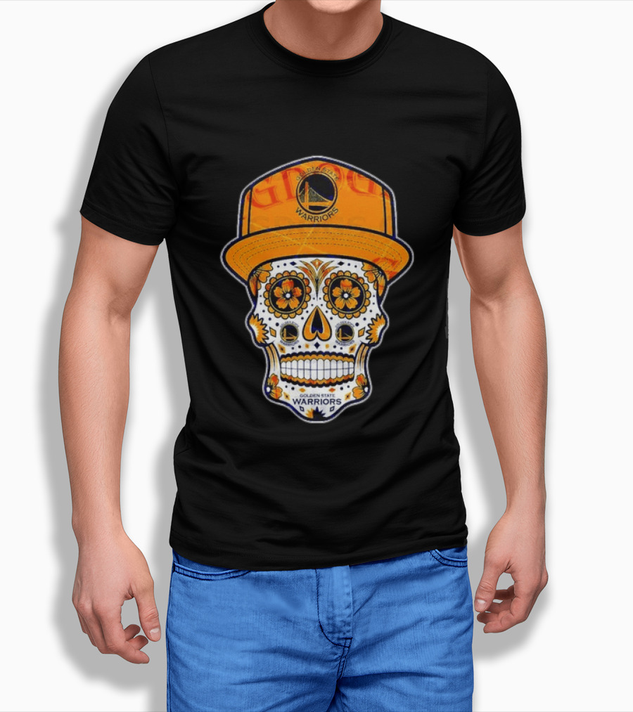 Golden State Warriors Sugar Skull Día De Muertos Cap And Floral T-Shirt