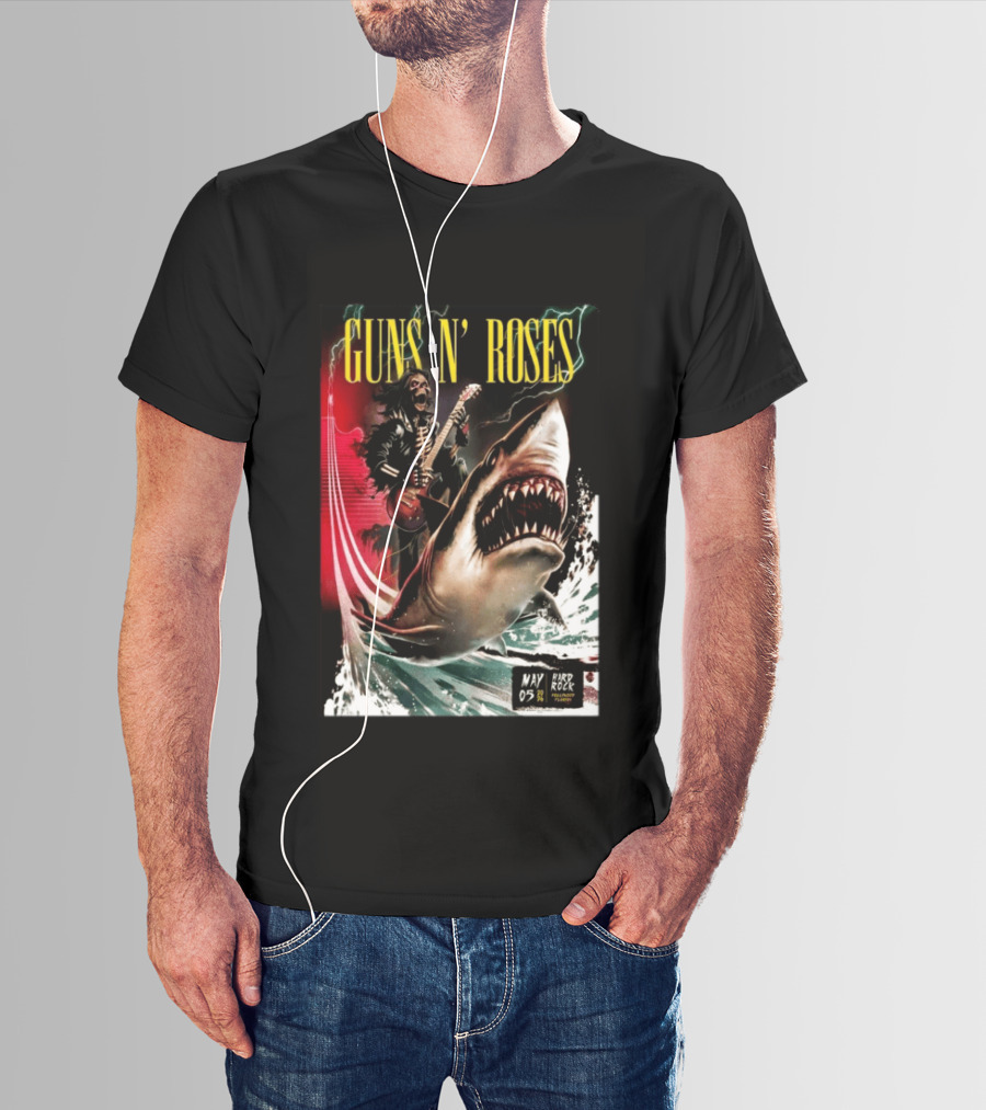 Guns N' Roses May 05 2026 Hard Rock Live Hollywood Concert Skeleton Guitarist Shark Wave T-Shirt