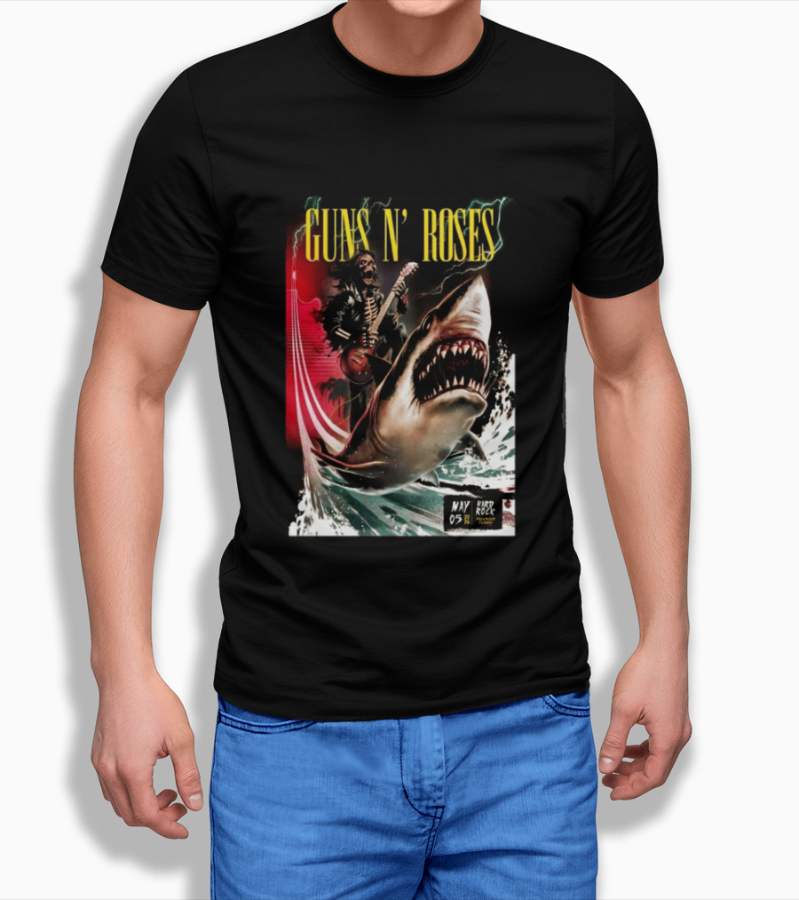 Guns N' Roses May 05 2026 Hard Rock Live Hollywood Concert Skeleton Guitarist Shark Wave T-Shirt